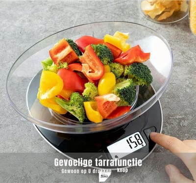 SCH® Keukenweegschaal digitaal met kom - Keukenweegschaal - Keukenweegschaal digitaal - Zwart - 24cm x 19cm x 6cm