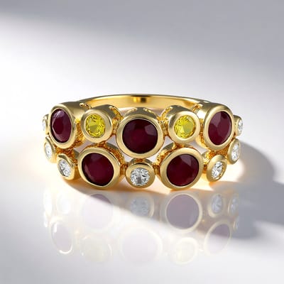 Cavill - 375 Geelgouden Ring met Mozambique Robijn 1.902 ct & Gele Ceylon Saffier 0.249 ct - Luxe Edelstenen Ring - Elegant & Sprankelend Ontwerp