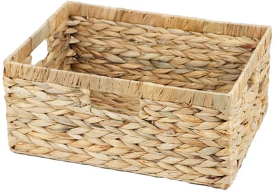 Rotan Opbergmand - 33 x 21 x 16 cm – Gevlochten Opbergmand met Handgrepen – Rechthoekige Opbergbak voor Kast, Plank, Badkamer en Woonkamer – Naturel