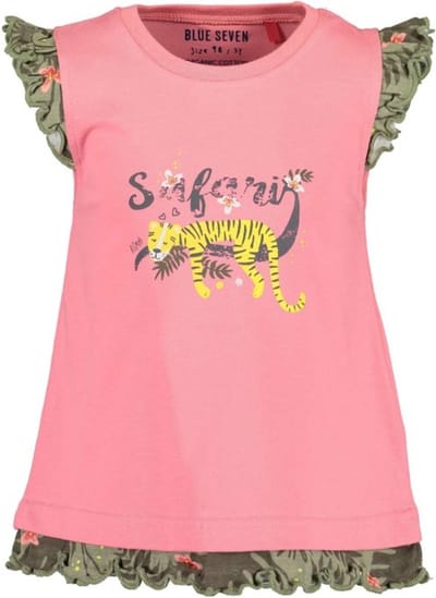 Blue Seven-Kids Girls knitted T-Shirt-Light red-Rose
