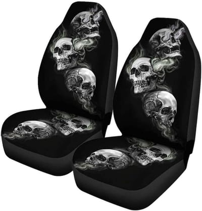 Ademende Autostoelhoes met Doodskop en Skelet Motief voor Auto, Vrachtwagen en SUV (2-zits) - Stoelbeschermer en Interieurdecoratie