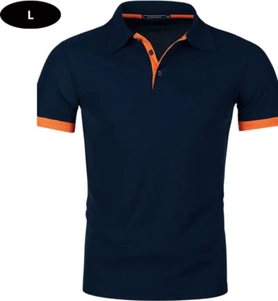 Livano Golf Shirt Heren - T-shirt - Golfkleding - Golfen - Golf Accessoires - Polo Shirt - Marineblauw + Oranje - Maat L