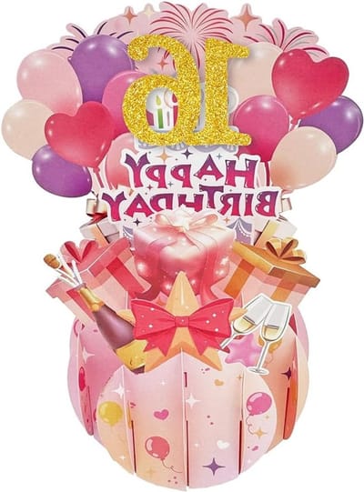 Vrolijke 16e Verjaardag Pop-Up Kaart voor Meisjes, Uniek Cadeau voor Dochter, Nichte of Vriendin, Grappige 3D Verjaardagskaart voor Haar