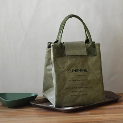 Sac à déjeuner en papier Sac isotherme étanche Allonger et épaissir Feuille d'aluminium Sac à main Travailleur de bureau vert