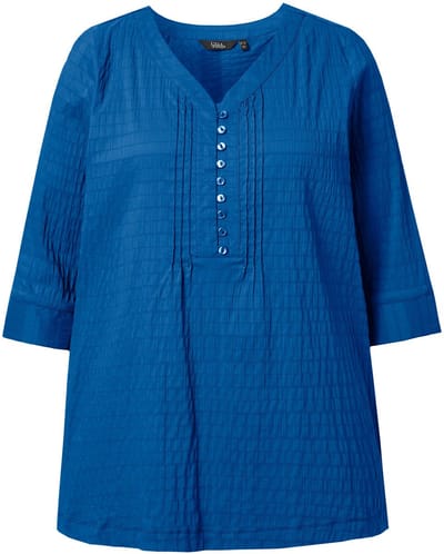 Ulla Popken - Dames - Tuniek bubble-materiaal 3/4-mouwen - Kobaltblauw - Maat 66+