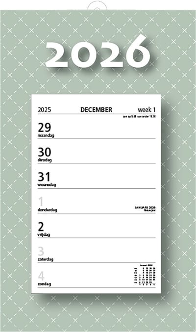 MGPcards - Week Scheurkalender 2026 - Week begint op maandag - 21 x 34 cm - Grijs groen