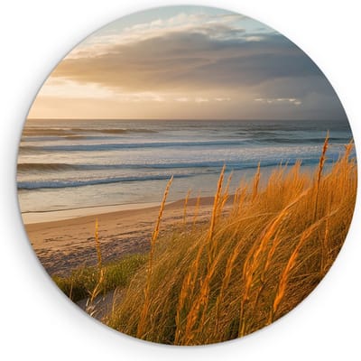 Saammp Muurcirkel Hout - Zonsondergang - Strand - Zee - Duinen - Ø 90 - Wandcirkel - Wanddecoratie Cirkel - muurdecoratie Woonkamer - Slaapkamer decoratie - Rond Schilderij