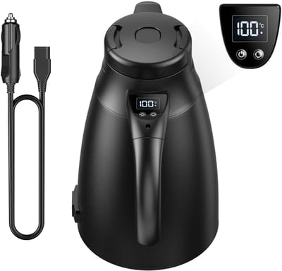 Auto Elektrische Waterkoker 12V/24V met 240W, Digitaal Scherm en Dubbele Wand – 304 RVS Reiswaterkoker met Snel Verwarmen en Warmhoudfunctie