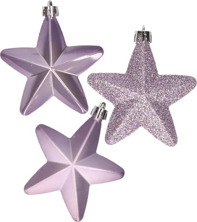 Kerstornamenten sterren - kunststof - 6x st - lila paars - 7 cm