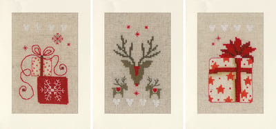 Vervaco - Wenskaart kit - Kerst - Kerst set van 3 - PN-0157727 - Borduren - Borduurpakket - Borduurpakket volwassenen - Borduurpakket kind