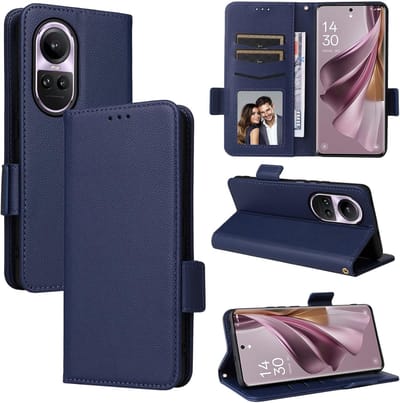 Geschikt voor Oppo Reno 10 / 10 Pro 5G - Magnetisch - met standaard - Portemonnee Book Case hoesje met kaarhouder - Blauw