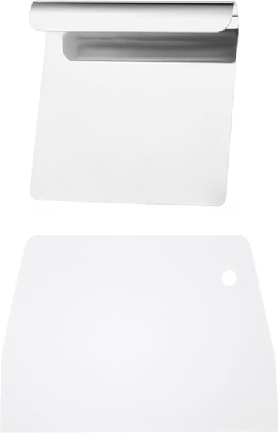 SnelShoppen - 1 RVS Deegspatel, 1 Schraper, Multifunctionele Keukenhulpmiddelen, Taart Snijder, Groente Snijgereedschap, 12x14cm, Zilver, 13x6cm, Wit
