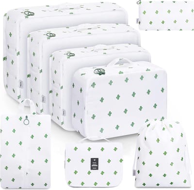 8-delige verpakking cubes, kledingtassen, kofferorganizer voor vakantie en reizen, pakkubussenset reiskubussen, opbergsysteem voor koffer, cactus