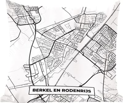 Sierkussens - Kussentjes Woonkamer - 60x60 cm - Kaart - Berkel en Rodenrijs - Zwart - Wit