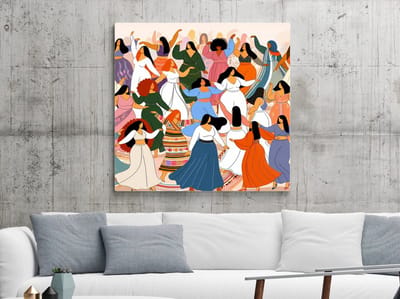 Modern dikke dames schilderij | Corpulente dames sieren hedendaagse meesterwerken in eigentijdse kunstvorm | Kunst - 100x100 centimeter op Forex | Foto op Forex