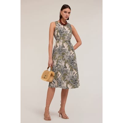 Motivi Jungle Pattern Flared Dress Military Green Size: 32 | Midi Dresses Outlet | Dames | Groen
