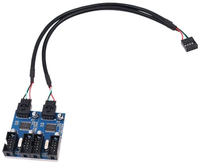 Jhubersproducts - 9pin USB 2.0 Header Splitter - USB Hub - Uitbreiding Hub Adapter - 1 naar 4 - Poort Multiplier - Geschikt voor Computer - 30 cm Kabe