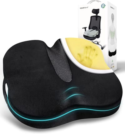 MELVRA Ergonomisch Zitkussen - Traagschuim - Voor Bureaustoel, Autostoel & Gaming - Orthopedisch Stoelkussen - Antislip - Heupsteun - Zwart