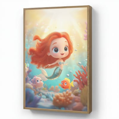 Nachtlampje 70x100 cm - Kinder lamp - Zeemeermin - Water - Vissen - Rood - Tafellamp kinderkamer draadloos - Slaapkamer lampje - Bedlamp kinderen - Kinderlampje - Wandlamp babykamer - Nachtlampjes