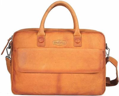 Sparwell tas - Lederen laptoptas 15,5 inch - Aktetas / schoudertas - Bruin / Cognac