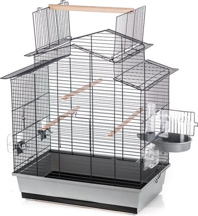 Vogelkooi iza - Parkietenkooi - kanarie kooi - exotenkooi - Zwart - grijs - 59 x 38 x 65 cm