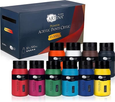 Artina Crylic Acrylverf Set Crylic 10 stuk - 500ml Flessen Schilderij Set Kleurrijke Verf Set - Levendige Kleuren