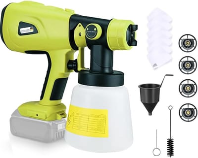 Draadloos HVLP Verfspuit Systeem met 4 Nozzles, 3 Spray Cartridges en 1000 ml Verfcontainer voor Muren en Tuinhekken