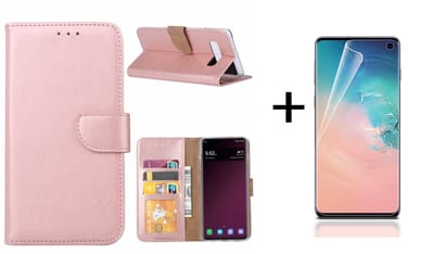 Ntech Hoesje Geschikt Voor Samsung Galaxy S10 Book Hoesje RoseGoud + Folie screenprotector
