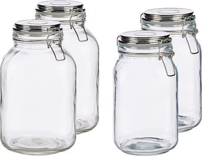 Set van 4x stuks luxe keuken voorraadpotten met klepdeksel zilver 1500 en 3000 ml - Voordeelset