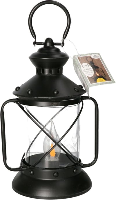 Anna's Collection Solar stormlantaarn - zwart - 20 x 31 cm - metaal - vlameffect - stormlamp - tuinverlichting - zonne-energie lantaarn