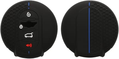 kwmobile autosleutel hoesje geschikt voor Mini 3-knops Smart Key autosleutel hoes - Siliconen autosleutel behuizing - Auto sleutel case met honingraat - Sleuteletui in zwart / blauw