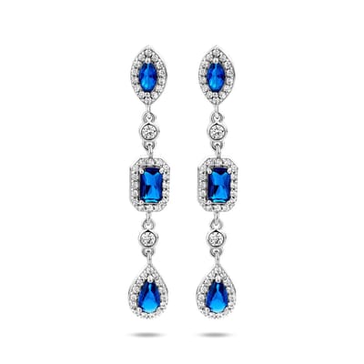 Zilver Gerhodineerd Oorhangers Wit En Blauw Saffier Zirkonia 1336606