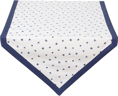 Clayre & Eef Tafelloper DED65 50*160 cm Blauw Katoen Rechthoek Tafelkleed Loper,Tafelkleed,Loper,Tafeltextiel
