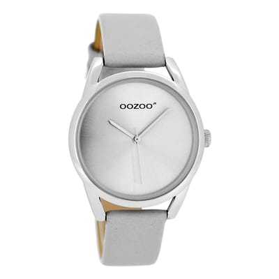 OOZOO Timepieces - Zilverkleurige horloge met steengrijze leren band - JR290