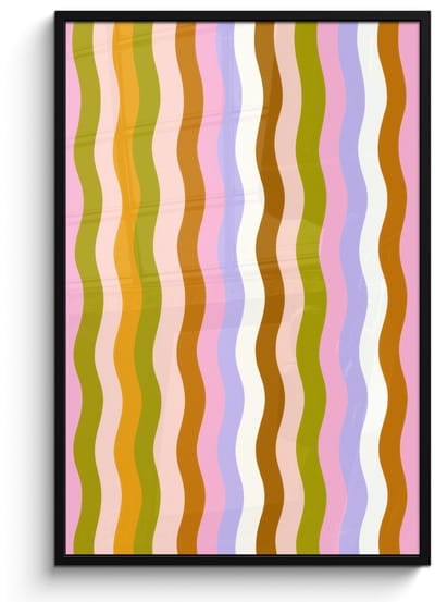 Poster in lijst - Fotolijst 80x120 cm - Posters - lijnen - Golven - Pastelkleuren - Patroon - Posterlijst zwart - Decoratie - Wanddecoratie woonkamer - Muurdecoratie slaapkamer