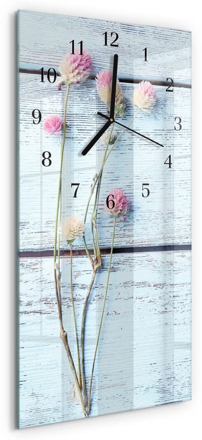 Tulup Wandklok - Klaver Wandklok Glas Met Motief - 30x60 cm - Wit Decoratieve Glazen Klok - Zwarte Handen - Rechthoekige Wandklok - Klok Glas Met Opdruk - Moderne Wandklok Glas