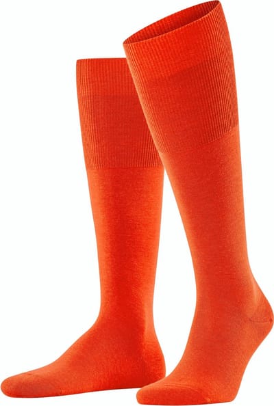 FALKE Airport lang eenkleurig wol katoen kniekousen heren orange - maat 39-40