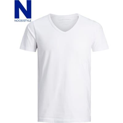 Jack & Jones witte heren t-shirt   V-hals   Slim Fit   Korte mouw Wit XXL