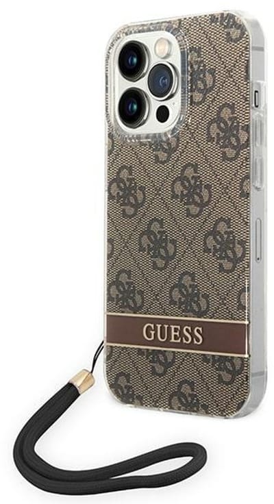 Guess 4G Printed Back Case met Strap - Geschikt voor Apple iPhone 14 Pro Max (6.7") - Bruin