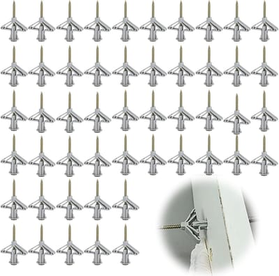 SnelShoppen - Pack van 50 Holle Wandpluggen Vlinder met Schroeven, Gipsplaatpluggen voor TV Beugels, Kasten en Lampen, 36 x 13 mm, Voorzien van Scherp