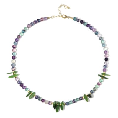 Cavill - Handgemaakte Zilveren Halsketting 925 Sterling Zilver Verguld - Nefriet 39,35 ct en Fluoriet 97,64 ct - Kleurrijke Edelstenen - 45-50 cm