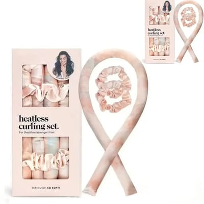 Krulset-heatless curls-Hittevrije krulset van satijn - Inclusief een krultang van 86 cm en 2 satijnen haarelastiekjes - Comfortabele krulclips - Geschikt om mee te slapen - Voorkomt pluizen - Hittevrije styling - Oranje - 46 x 10 cm