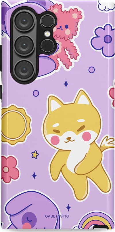 Casetastic hoesje geschikt voor Samsung Galaxy S23 Ultra - Dubbellaagse bescherming - Knuffelvriendjes - Fashion Case - Lichtroze Lila Goud