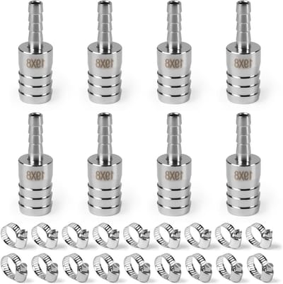 Set van 6 RVS 304 Adapters van 19 mm naar 8 mm voor Slang Reducer, Recht en Gefreesde Fittingen voor Intercooler, Koelvloeistof en Lucht Aansluitingen
