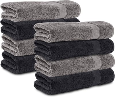 Komfortec 8x Handdoek 70x140 - 100% Katoen – Handdoekenset - Zacht - Antraciet-Zwart