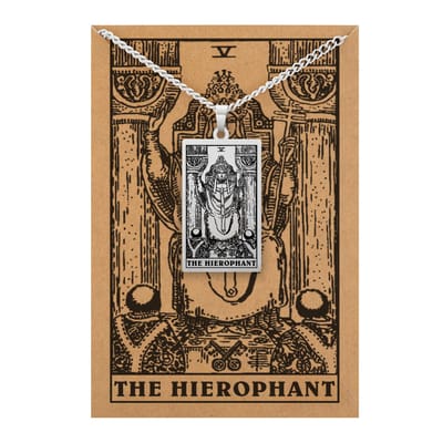 Tarot Ketting V: De Hogepriester / The Hierophant - Inclusief Rider-Waite Kaart - Zilverkleurig Stainless Steel - 60cm - Pax Amare