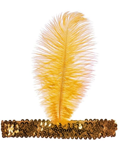 Charleston Pailletten Hoofdband - Goud Met Veer - Verkleedaccessoires - Een Stuk