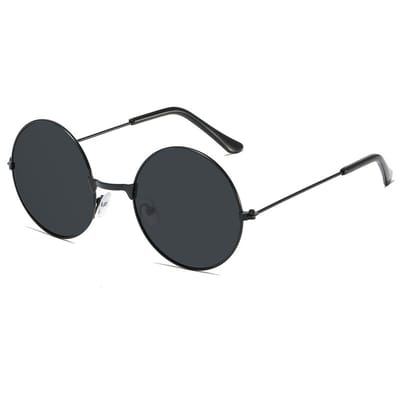 Ronde retro zonnebril | UV400 beschermende lenzen | Unisex, inclusief brillenkoker en microvezel etui | Retro metalen montuur uit de jaren 70 met reflecterende lenzen (zwart montuur)