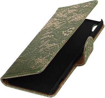 Donker Groen Lace booktype wallet cover - telefoonhoesje - smartphone hoesje - beschermhoes - book case - hoesje voor LG Joy