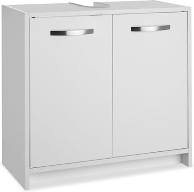 tectake® Wastafelonderkast met 2 deuren - Robuuste handgrepen - Ruimtebesparende badkamerkast met sifonopening - Badkameronderkast - Wastafelkast - Wastafel meubel - Wit